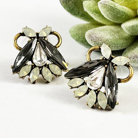 Upcycled J. Crew Crystal Fan Earrings - Picture 1 of 4